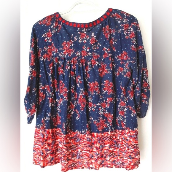 Vintage America Jolita Top V Neck 3/4 Roll Tab Sleeves Navy Print Size M - Picture 3 of 14